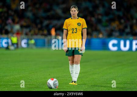 Sydney, Australie. 03 juin 2024. Sydney, Australie, le 3 juin 2024 : Kyra Cooney-Cross (23 Australie) regarde lors du match amical international entre l'Australie et la Chine PR au stade Accor de Sydney, en Australie. (NOE Llamas/SPP) crédit : photo de presse sportive SPP. /Alamy Live News Banque D'Images