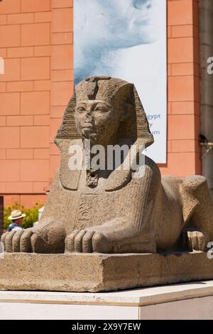 Statue de Sphinx en granit rouge de Thoutmôsis III au Musée des Antiquités égyptiennes du Caire, place El Tahrir, le Caire, Égypte Banque D'Images