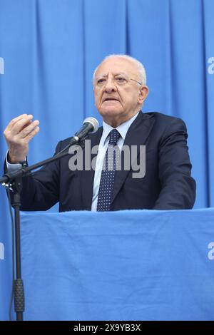 3 juin 2024, Arzano, Campanie/Napoli, Italie : Vincenzo de Luca lors de l'inauguration des travaux de l'Hôpital communautaire (Ospedale di Comunita) (crédit image : © Salvatore Esposito/Pacific Press via ZUMA Press Wire) USAGE ÉDITORIAL SEULEMENT! Non destiné à UN USAGE commercial ! Banque D'Images