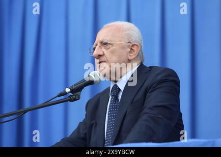 3 juin 2024, Arzano, Campanie/Napoli, Italie : Vincenzo de Luca lors de l'inauguration des travaux de l'Hôpital communautaire (Ospedale di Comunita) (crédit image : © Salvatore Esposito/Pacific Press via ZUMA Press Wire) USAGE ÉDITORIAL SEULEMENT! Non destiné à UN USAGE commercial ! Banque D'Images