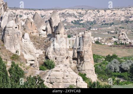 Vue aérienne, Cappadoce, formations rocheuses géologiques, Goreme, Nevsehir Province, Turquie Banque D'Images