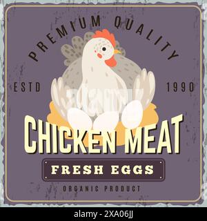 Affiche de poulet rétro placard avec des œufs de poule et place pour les annonces de texte d'aliments biologiques Illustration de Vecteur
