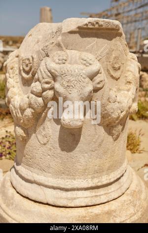 Minotaure sculpté au pilier grec, île de délos Banque D'Images