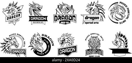 Dragon. Badges de club de combat avec des illustrations de dragon stylisées images récentes de lézard vectoriel Illustration de Vecteur