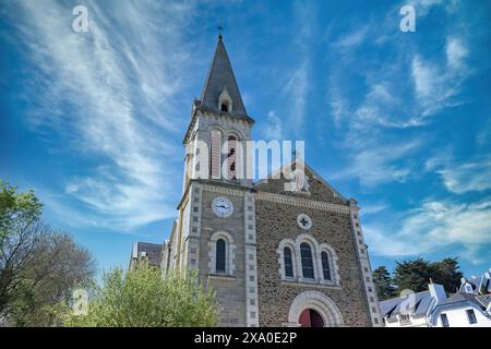 Sauzon à belle-Ile, Bretagne, église typique du village Banque D'Images