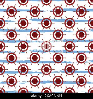 Modèle sans couture de vecteur avec volant de bateau ou barre de bateau nautique. Marine, voyage en mer, Columbus Day Striped répétition pattern design, fond, Illustration de Vecteur