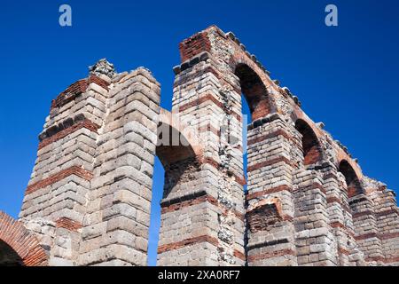 Europe, Espagne, Badajoz, Merida, Acueducto romain de los Milagros ou 'aqueduc miraculeux' (détail) Banque D'Images