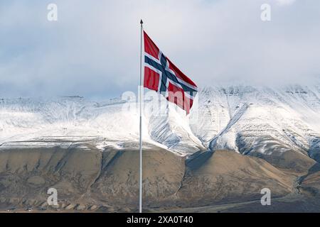 Drapeau national de la Norvège au Svalbard Banque D'Images