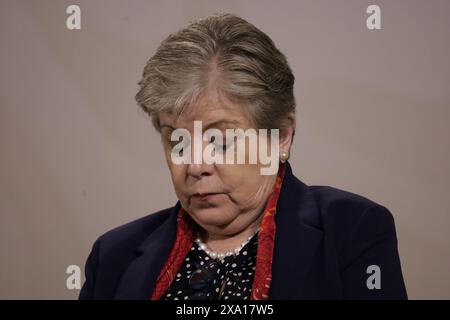 Mexico, Mexique. 03 juin 2024. La ministre des Affaires étrangères Alicia Barcena lors de la conférence Andres Manuel Lopez Obrador au Palais National. Le 3 juin 2024 à Mexico, Mexique. (Photo de Luis Barron/Eyepix Group/Sipa USA) crédit : Sipa USA/Alamy Live News Banque D'Images