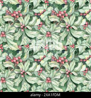Modèle sans couture avec plante Holly aquarelle Banque D'Images