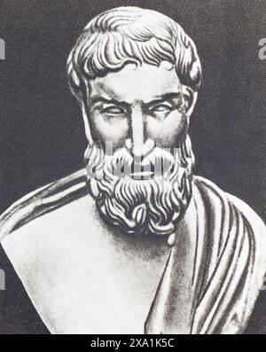 Buste en marbre d'Epicure - philosophe grec ancien. Photographie du milieu du XXe siècle. Banque D'Images