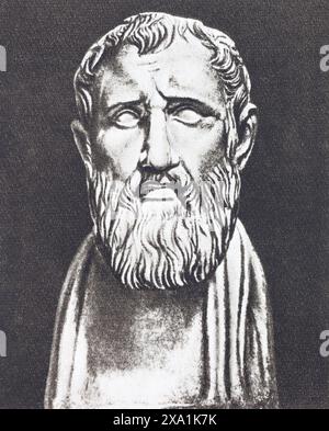 Buste en marbre de Zénon de Citium - philosophe grec ancien. Photographie du milieu du XXe siècle. Banque D'Images