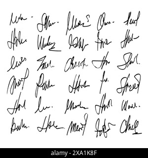 Signature manuelle de documents sur fond blanc. Lettrage Calligraphie Hand drawn Vector illustration EPS10 Illustration de Vecteur