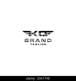 Wings symbole des deux côtés lettre initiale Ko logo Design. Lettre K et O avec logo Wings Design. Illustration de Vecteur