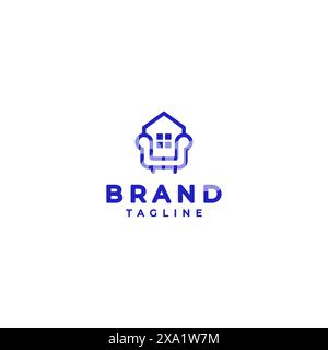 Canapé et icône de la maison dans un design de logo. Conception de contour du symbole de la maison sur l'icône de canapé. Illustration de Vecteur