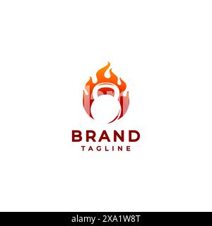 Kettlebells Silhouette logo Design avec fond de feu brûlant. Design de logo Great Bodybuilder Spirit. Illustration de Vecteur