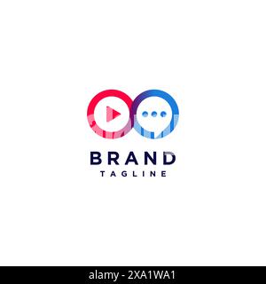 Bouton lecture et icône message dans le symbole infini. Symbole Infinity avec bouton de lecture et logo d'icône de message. Illustration de Vecteur