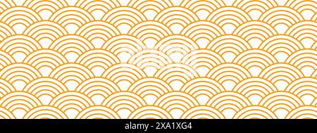 Arcs oranges répétés. Fond d'écran Suns. Motif seigaiha japonais. Arrière-plan des vagues. Imprimé coquilles Saint-Jacques. Squama de poisson ou échelle de dragon. Ornement géométrique avec des formes rondes. Illustration vectorielle plate. Illustration de Vecteur