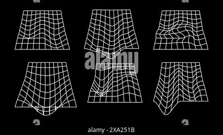 Modèles filaires 3D d'objets ligne de réseau. Formes géométriques atmosphère future. Design rétro futuriste pour élément technologique ou scientifique. Illustration vectorielle. Illustration de Vecteur