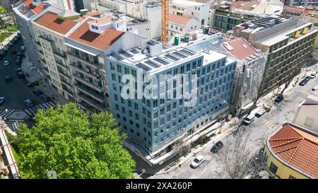 Une vue aérienne du bâtiment et des routes dans ses environs à Lisbonne, Portugal Banque D'Images