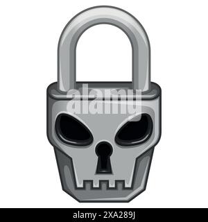 Conception vectorielle de Padlock en forme de crâne, cadenas avec un visage satanique Illustration de Vecteur