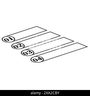 Libellés de chronologie infographique. Quatre étapes numérotées. Vecteur de contour noir. Diagramme d'ordre séquentiel. Illustration de Vecteur