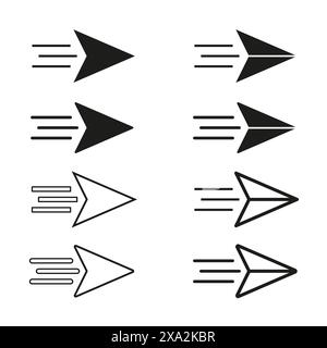 Ensemble de flèches vectorielles montrant le mouvement en noir et blanc. Design simple et moderne. Illustration de Vecteur
