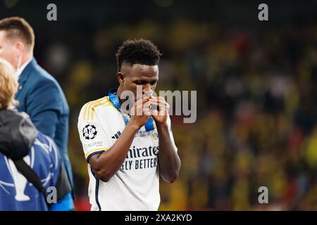 Londres, Royaume-Uni. 01 juin 2024. Vinicius Junior (Real Madrid) lors de la finale de la Ligue des Champions 2024 (2:0) entre le Borussia Dortmund et le Real Madrid. Score final : Borussia Dortmund 0 - 2 Real Madrid (photo Maciej Rogowski/SOPA images/Sipa USA) crédit : Sipa USA/Alamy Live News Banque D'Images