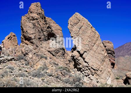 Sur le chemin du Mont Teide, El Teide, Pico del Teide, volcan dans le parc national du Teide sur Tenerife, îles Canaries, Espagne, Europe, plusieurs rochers Banque D'Images