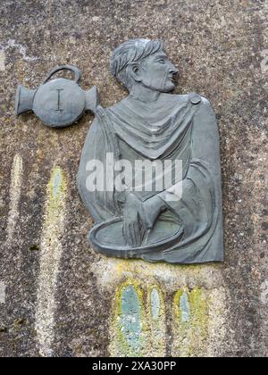 Sculpture, Ponce Pilate se lave les mains dans innocence, chemin de Croix, Frauenberg, Styrie, Autriche Banque D'Images