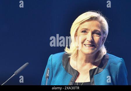 Paris, France. 02 juin 2024. Réunion RN pour les élections européennes, Palais des Sports à Paris, France. Crédit de la dernière réunion RN : francois pauletto/Alamy Live News Banque D'Images