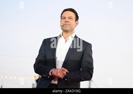 Thessalonique, Grèce. 3 juin 2024. Stefanos Kasselakis, leader du parti SYRIZA, tient un discours lors d'une campagne pré-électorale pour les élections européennes de 2024. (Crédit image : © Giannis Papanikos/ZUMA Press Wire) USAGE ÉDITORIAL SEULEMENT! Non destiné à UN USAGE commercial ! Banque D'Images