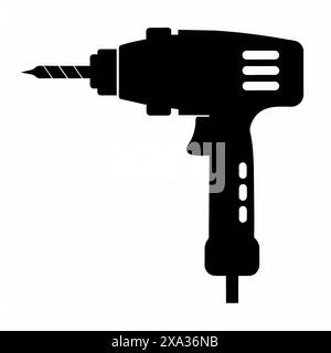 Silhouette de perceuse à percussion isolée sur fond blanc. Illustration d'outil électrique puissant pour la construction et la conception industrielle. Imprimer, icône, logo Illustration de Vecteur