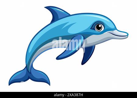 Illustration de dauphin isolé sur fond blanc. Concept de vie marine, dauphin heureux, illustration d'animaux aquatiques. Imprimer, icône, logo, modèle pour Illustration de Vecteur