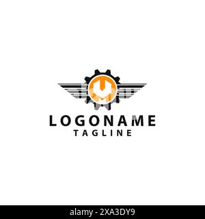 vecteur de conception de logo d'aile d'engrenage de clé Illustration de Vecteur