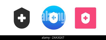 Assurance médicale de santé sécurisée plus Shield Virtual Guard protection Icon Set Vector Flat illustration. Soins de santé service de sécurité du service de traitement médical Illustration de Vecteur