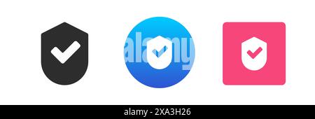 Cochez la case Shield approuvé Secure protection Insurance Identity Icon Set Vector Flat illustration. Cochez la case confidentialité protéger la défense de sécurité correcte Illustration de Vecteur