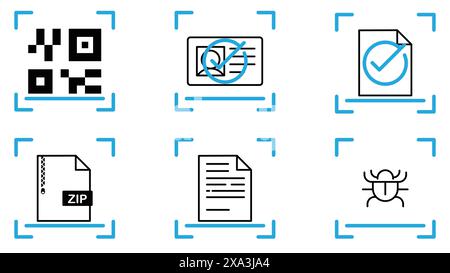 Ensemble d'icônes de numérisation différentes. icônes de balayage de dessin au trait. illustration vectorielle Illustration de Vecteur