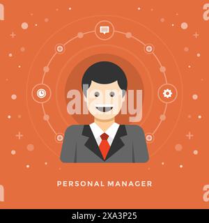 Concept d'illustration d'entreprise de vecteur de conception plat personnage de gestionnaire personnel pour le site Web et les bannières de promotion. Illustration de Vecteur