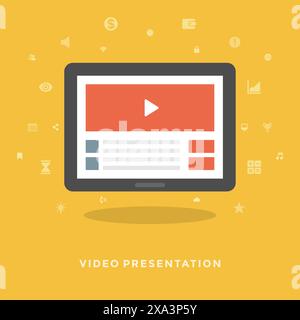 Concept d'illustration commerciale de vecteur de conception plate présentation marketing vidéo et tablette pour le site Web et les bannières de promotion. Illustration de Vecteur