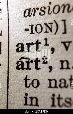 Word art sur la page du dictionnaire, macro gros plan Banque D'Images