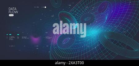 Analyse de visualisation de l'organisation de la base de données et statistiques de l'information numérique, traitement innovant et analyse du flux de données volumineux, vecteur wir Illustration de Vecteur