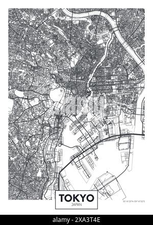 Plan de la ville Tokyo, conception d'affiche vectorielle de voyage d'urbanisme Illustration de Vecteur