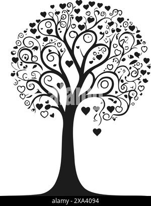 arbre de coeurs, arbre de coeur, arbres d'amour, arbre de saint-valentin, amour dans les brances, couple de coeur de feuille d'amour Illustration de Vecteur