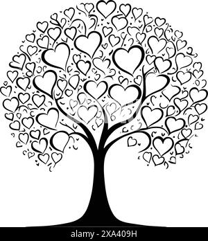 arbre de coeurs, arbre de coeur, arbres d'amour, arbre de saint-valentin, amour dans les brances, couple de coeur de feuille d'amour Illustration de Vecteur