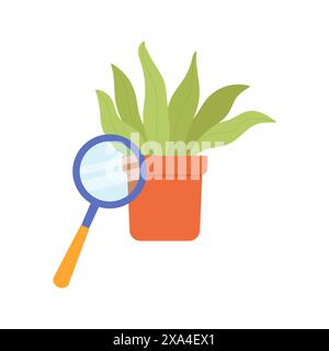Loupe d'école pour rechercher la plante verte en pot dans l'illustration vectorielle de leçon de biologie Illustration de Vecteur