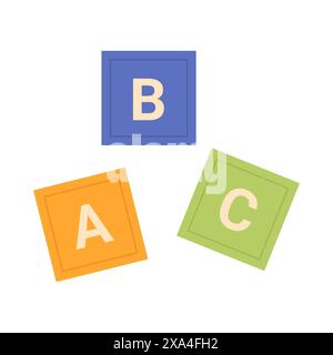 Cubes de bloc en bois avec des lettres A B C pour jouer et étudier l'illustration vectorielle de l'alphabet Illustration de Vecteur