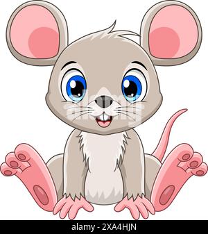 Souris de bébé mignon de dessin animé assis isolé sur fond blanc Illustration de Vecteur