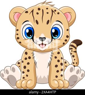 Dessin animé Cute Baby guépard isolé sur fond blanc Illustration de Vecteur