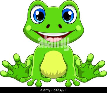 Dessin animé Baby grenouille mignonne assise isolée sur fond blanc Illustration de Vecteur